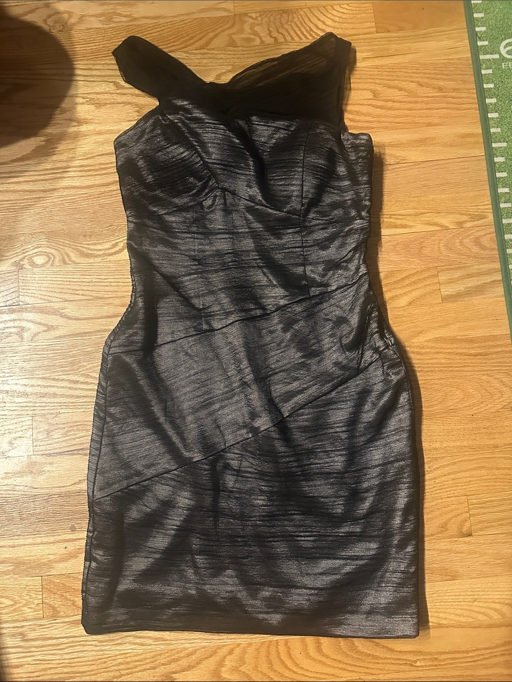 One-Shoulder Black Midi Dress with Sheen